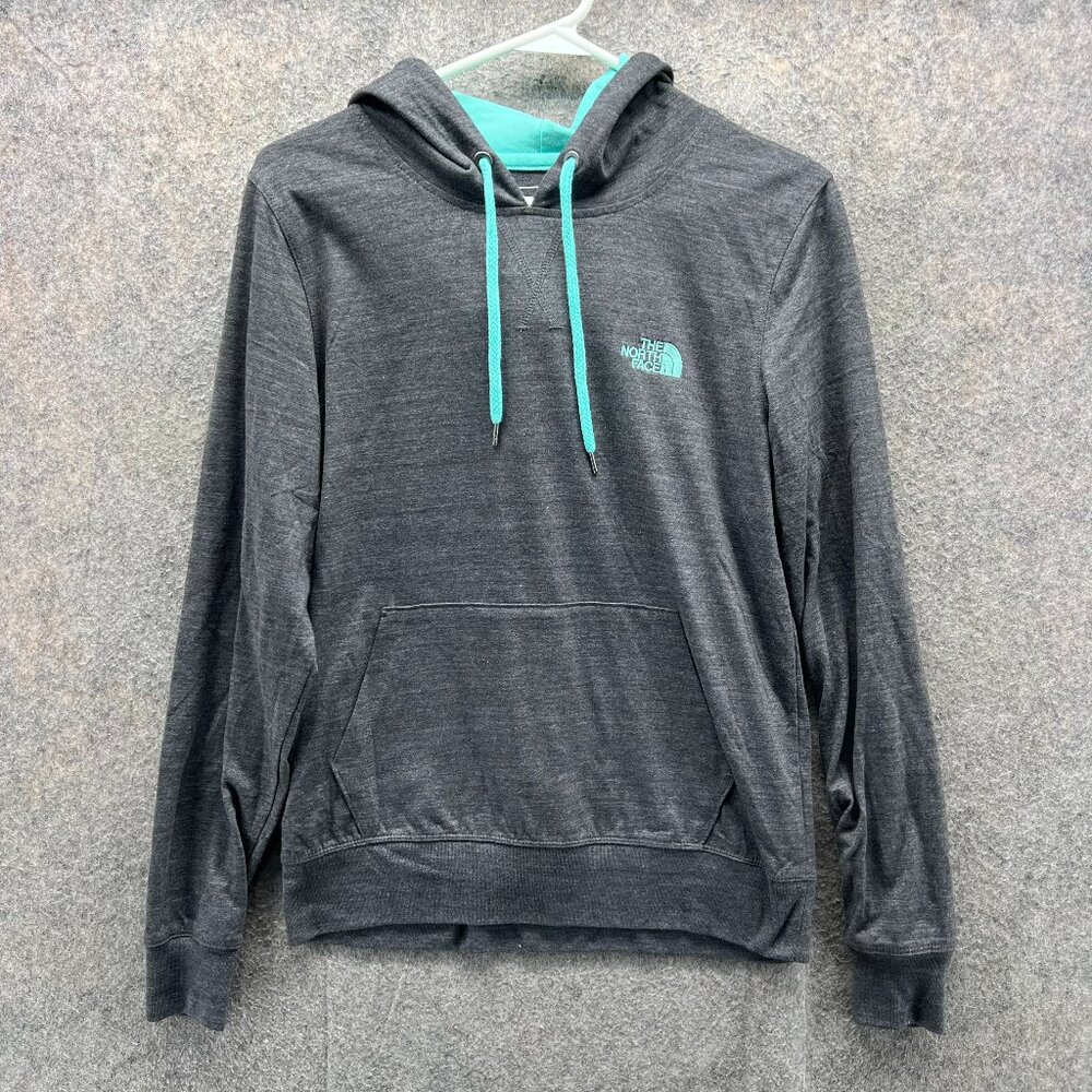 The North Face Gray Hoodie with Teal Accents
